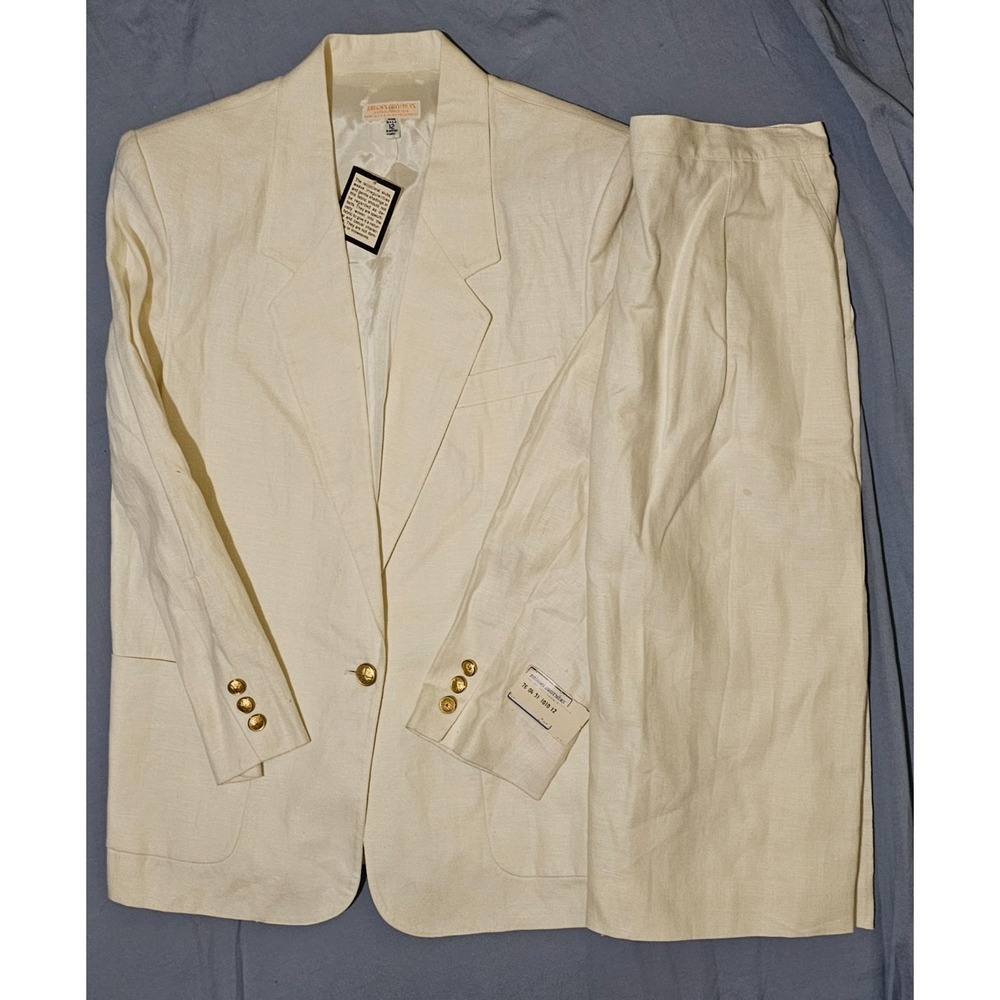 NWT Brooks Brothers VTG 80s Linen White Skirt Suit Made in USA Sz 12 / Sz 14